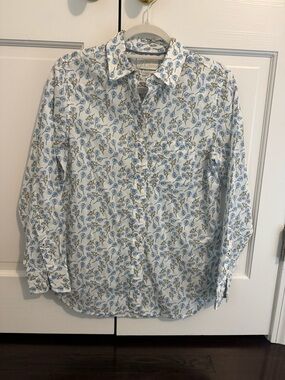 J. Crew White and Blue Liberty Floral Print Button-Down Shirt